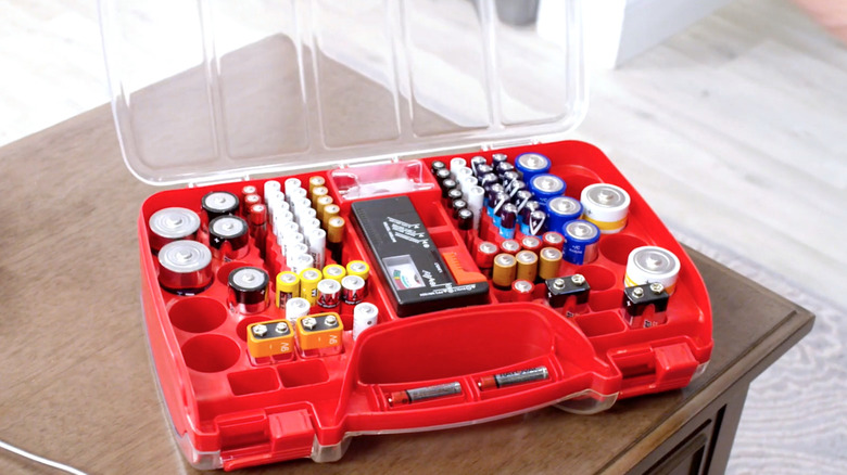 Battery Daddy holding several batteries