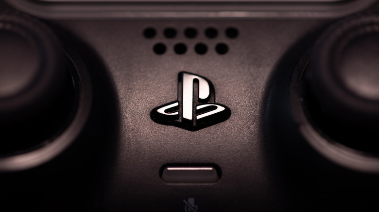 Close up of PS5 controller with PS logo