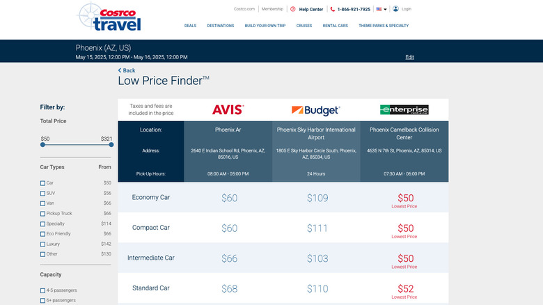 Costco Low Price Finder with price comparisons for rental cars in Phoenix