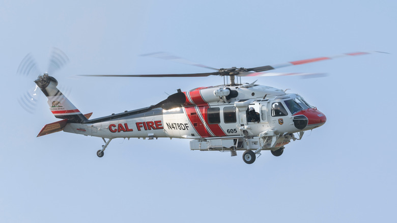 A CALFIRE Sikorsky S-70 "Firehawk" helicopter in flight