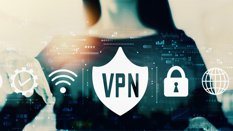lady standing behind vpn logo