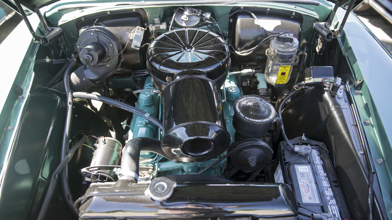 322 V8 engine under the hood of a 1956 Buick Century