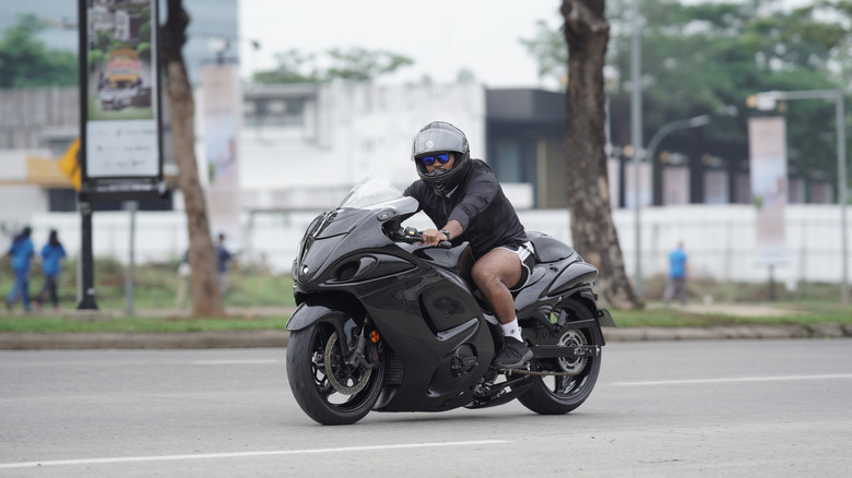 Person riding a Suzuki Hayabusa