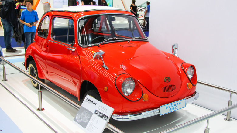 A red Subaru 360 at the International Motor Show Germany