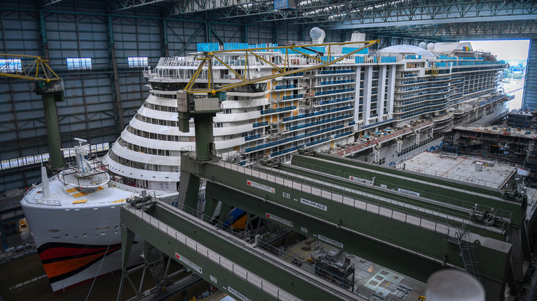 The 'AIDAnova' cruise ship before it leaves the Meyer Werft shipyards on August 21, 2018 in Papenburg, Germany