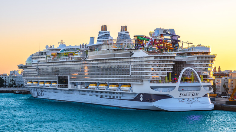 Royal Caribbean Star of the Seas in Port of Cadiz at sunset