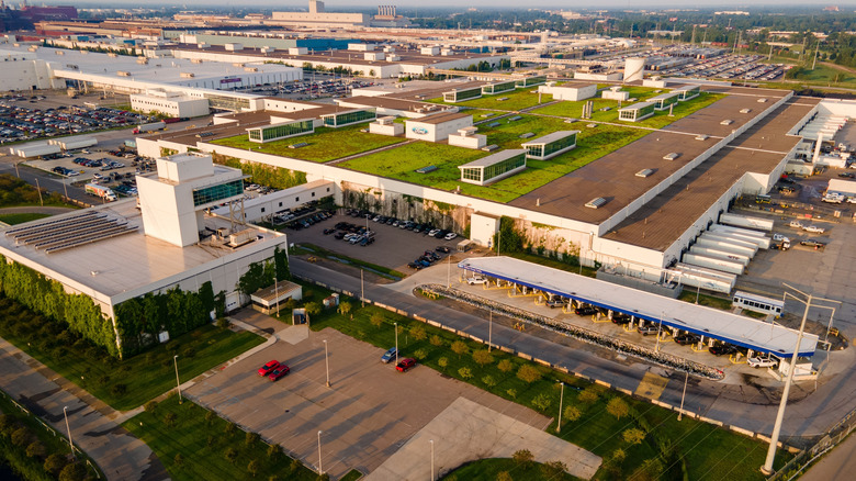 The Dearborn, Michigan Ford manufacturing plant from above.