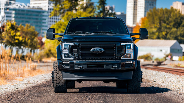 Modified Ford F-350 with Powerstroke turbo diesel, front-view