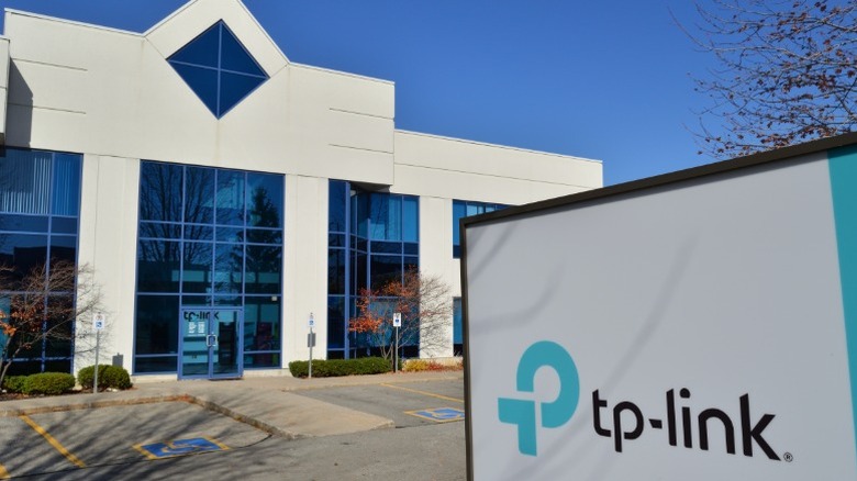 TP-Link building in Canada with TP-Link sign in foreground