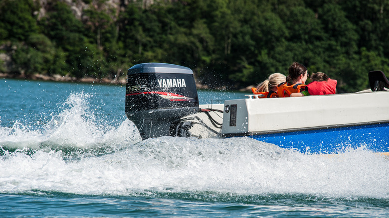 Boat driving with a Yamaha engine