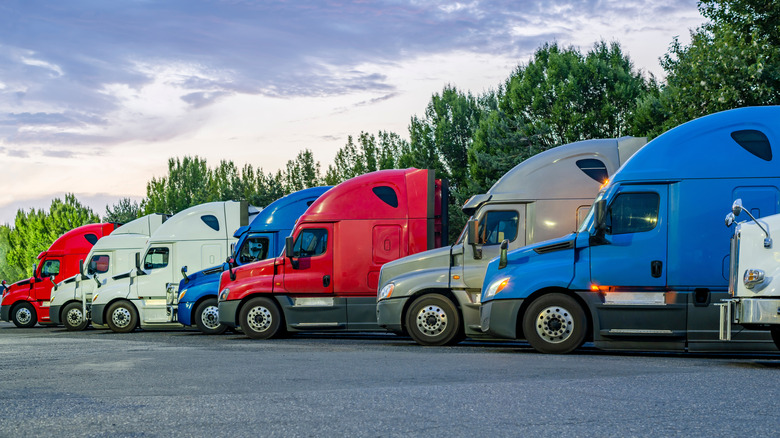 Semis at rest at a parking lot