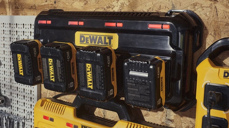 The DeWalt 4 Amp Multiport Charger mounted on wall
