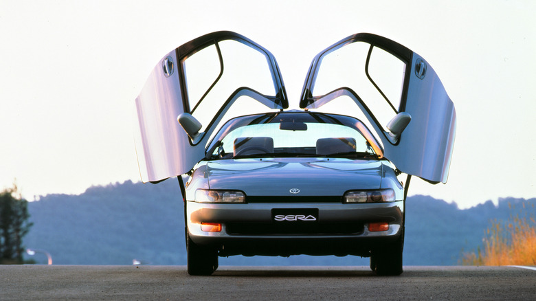 Front view of a Toyota Sera with doors open