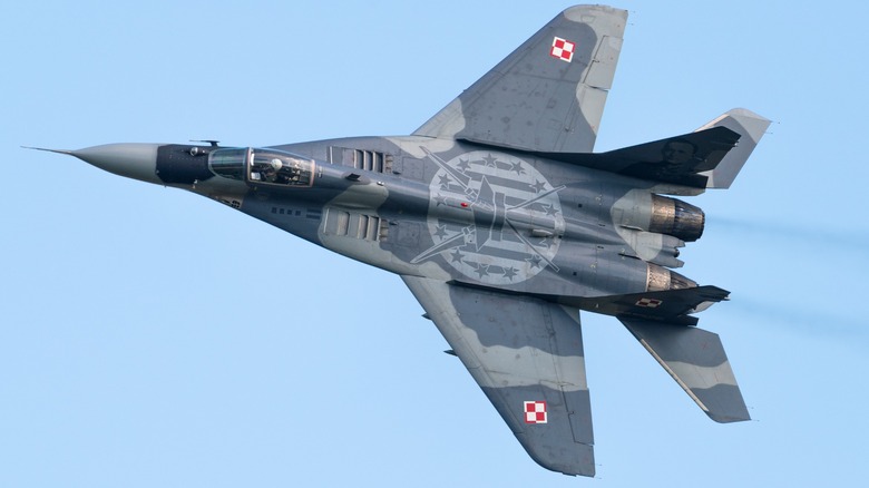 A Polish Air Force Mikoyan-Gurevich MiG-29A Fulcrum flying during an air show