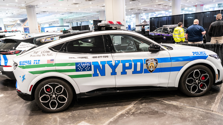 A Ford Mustang Mach-E with NYPD markings.