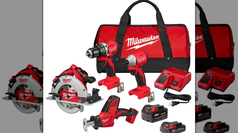 Milwaukee M18 3693-24CX 4-Tool Combo Kit components on a white background