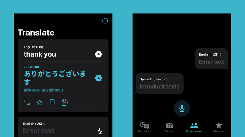 Apple Translate showing translation and conversation modes