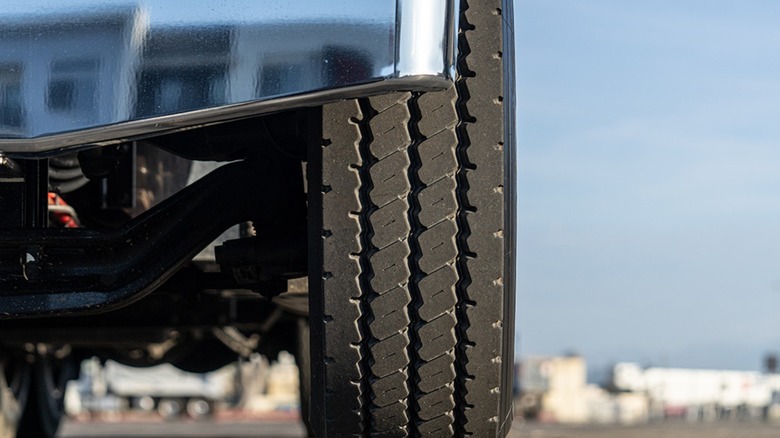 Delinte truck tire close up