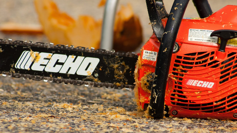 Closeup view of an Echo chainsaw