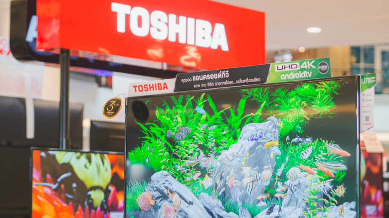 A Toshiba TV on display at electronics goods store