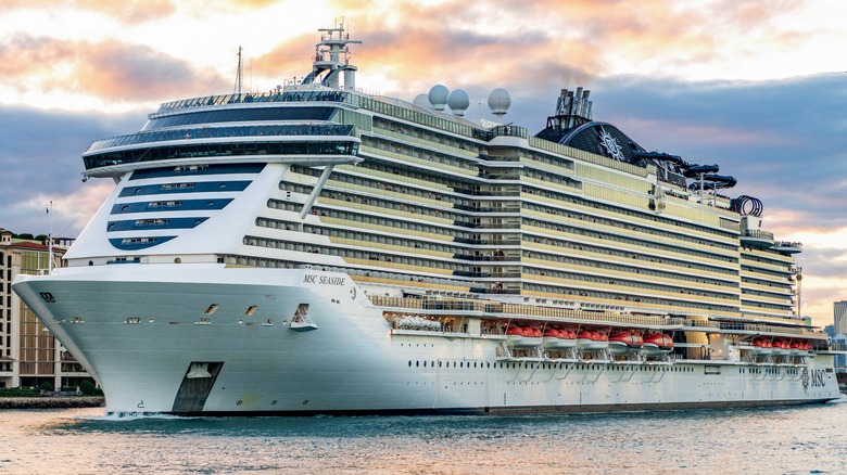 The MSC Seaside cruise ship docked in Miami.