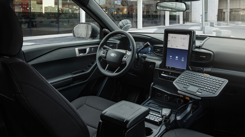 Interior view of Ford Police Interceptor Utility in city setting