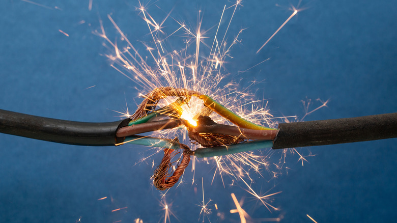 Fire starting where electric cables are touching