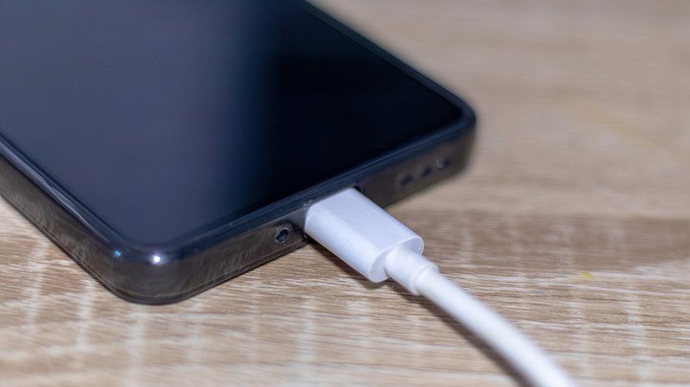 Closeup of smartphone charging