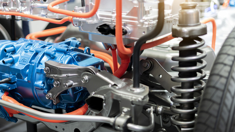 Close up of a drive unit in electric car