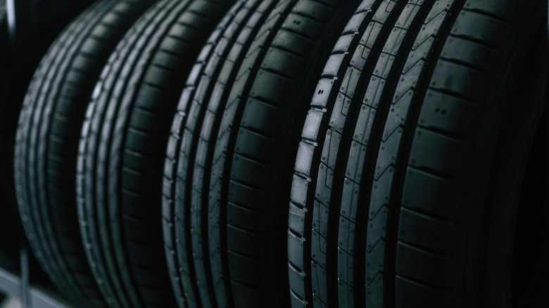 A rack of new tires