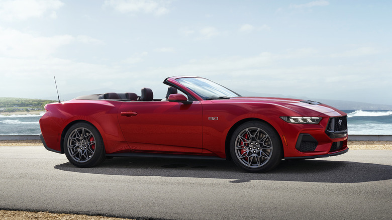 Red 2024 Ford Mustang GT Convertible at beach