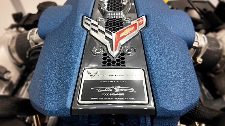 Corvette engine with builder's nameplate