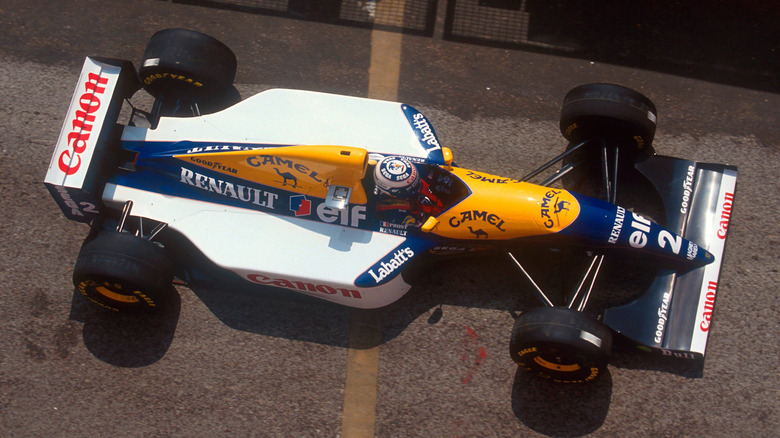 Top-down view of Williams FW15C parked