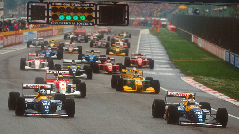 Starting grid of 1993 San Marino Grand Prix with Williams FW15C in front two positions