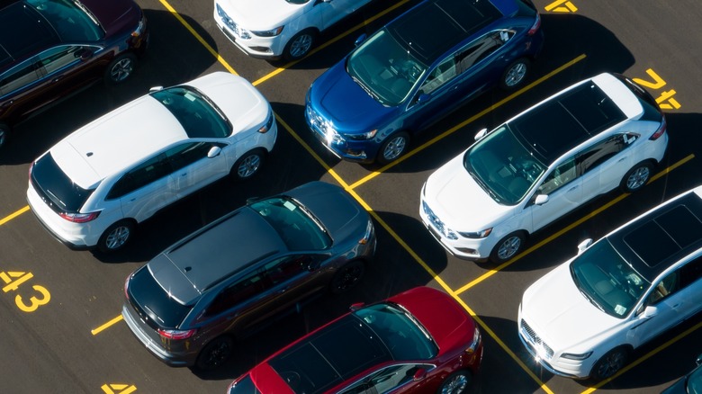 Ford Edge SUVs parked in factory lot