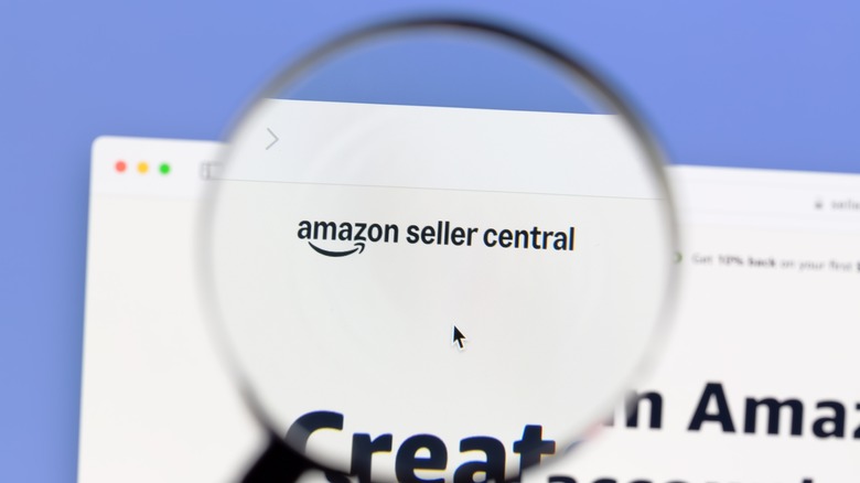 Amazon Seller Central site under magnifying glass
