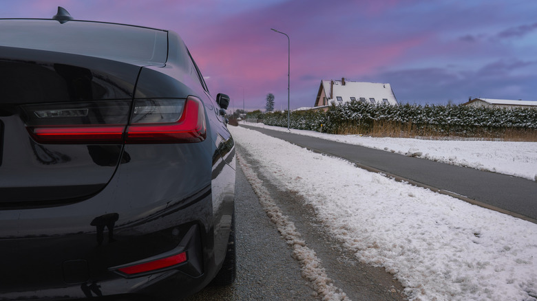 A BMW on a snowy street