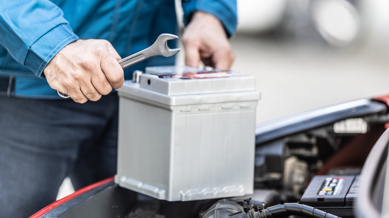 A car battery with a vent in the side