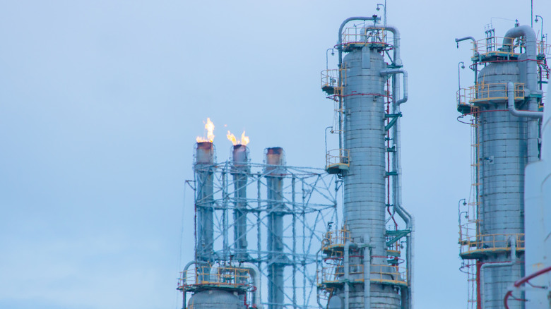 Gas flaring on oil rig