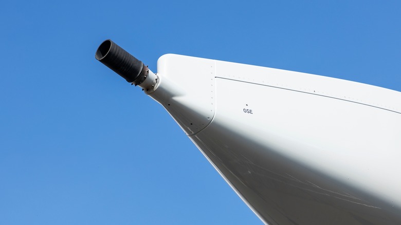 A nozzle on an airplane wing.