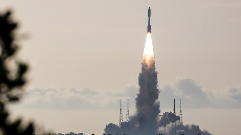 Rocket launching from rocket stage at Cape Canaveral, FL