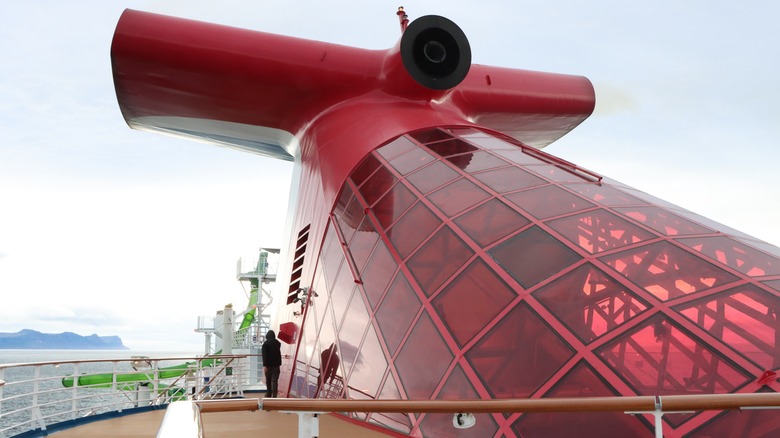 Carnival Legend cruise ship, 15 july 2024. The "Whale-Tail" is a funnel design used on Carnival cruise ships