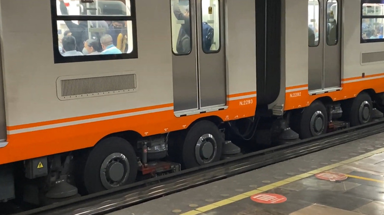 Rubber tire metro stopped in a station