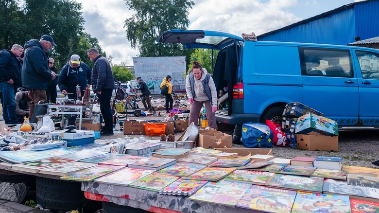 Buyers and sellers at a garage sale