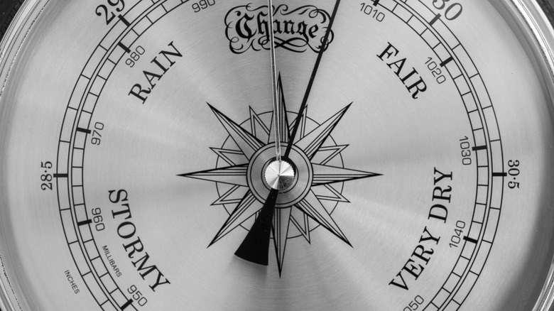 Closeup photo of a barometer's face