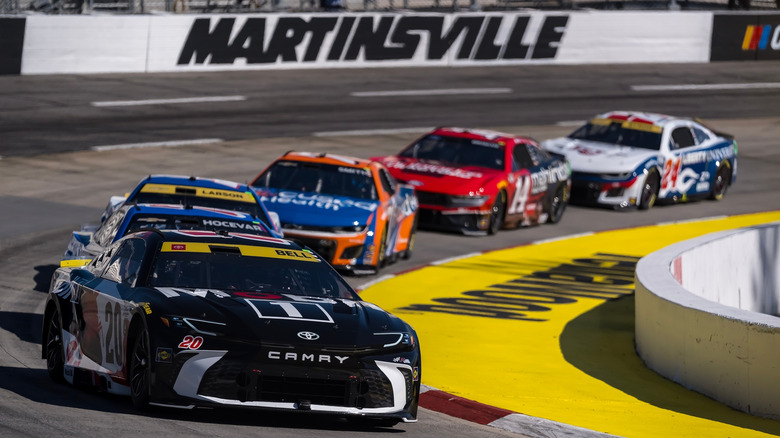 NASCAR race cars at Martinsville track