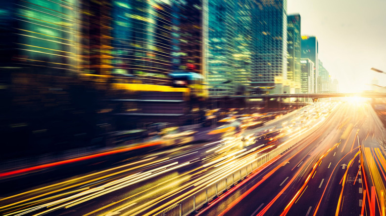 Traffic at night in Beijing, China