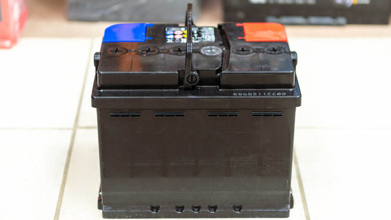 Car battery in an auto parts store
