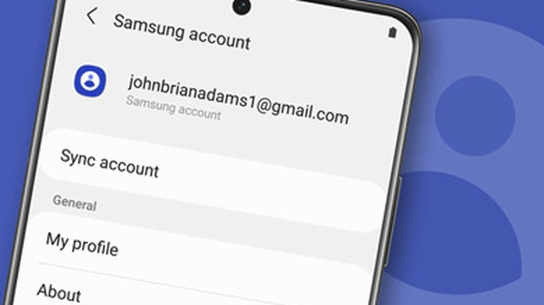 Samsung account page on Samsung phone