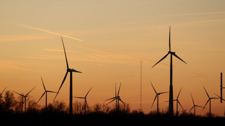 wind turbines in low light